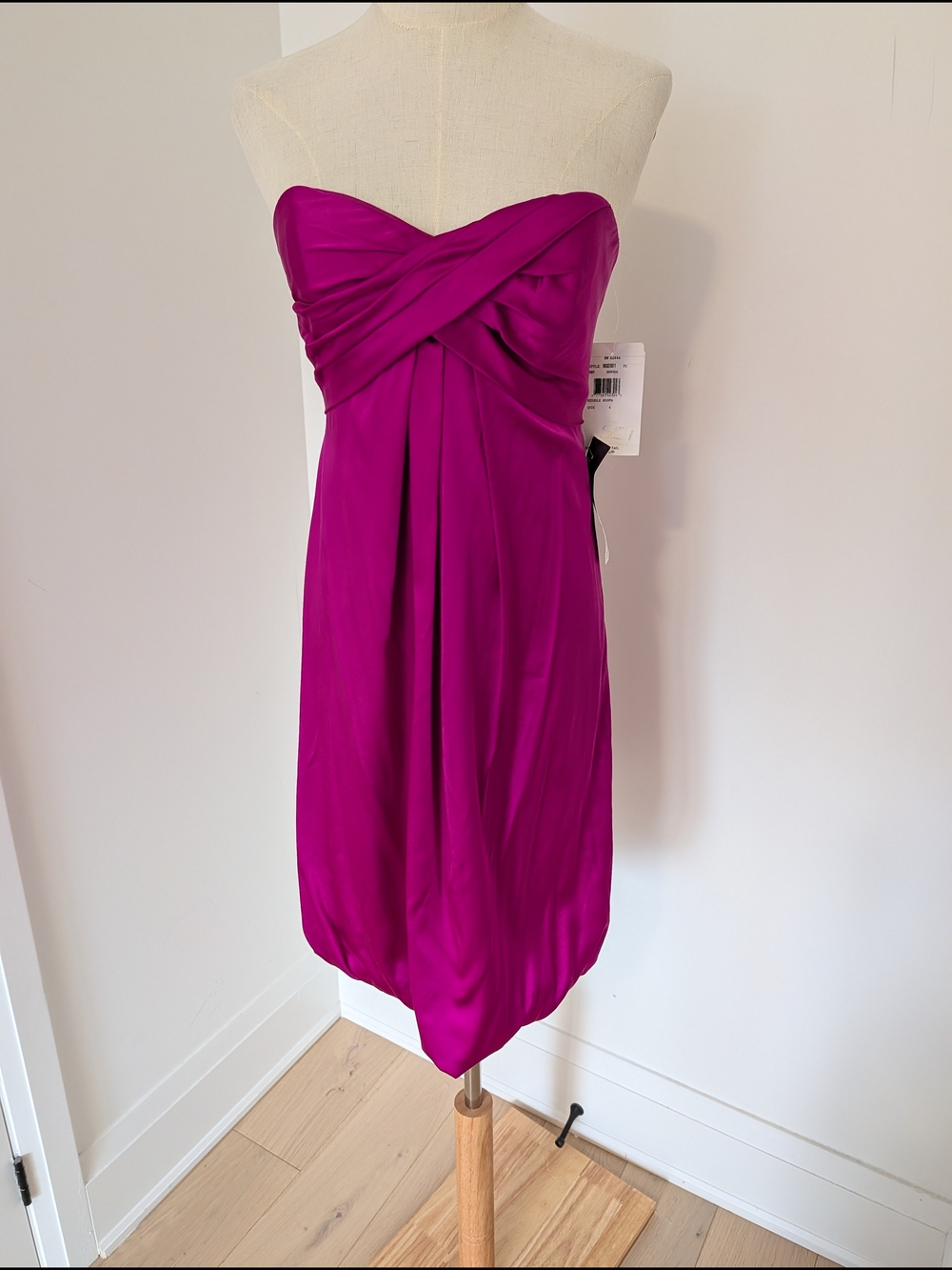 Silk Blend Magenta Strapless Bubble Hem Mini Dress